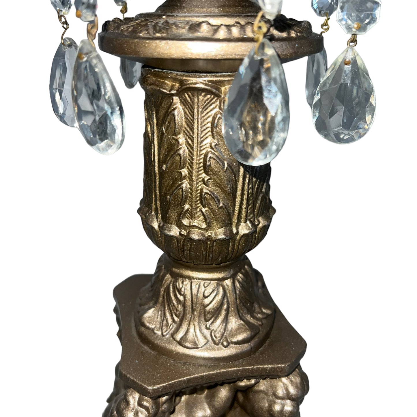 Antique Art Nouveau 1930s Ornate Metal & Crystal Tower Glass Globe Lamp Large