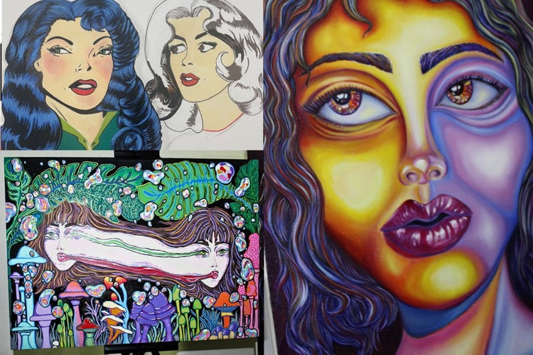 Dallas Socialite Cameron Flores psychedelic artist from Dallas, Texas showcase three of her original paintings
