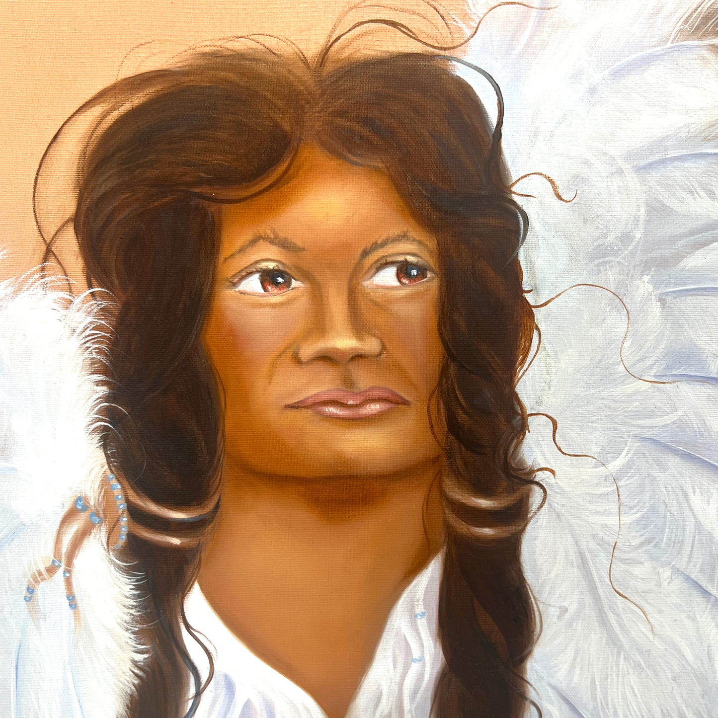 Native American Man Portrait Oil on Canvas Signed "Teata 1997"