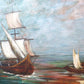 Circa 1970 Mediterranean Ocean Bay Sail Ships Oil on Canvas Painting