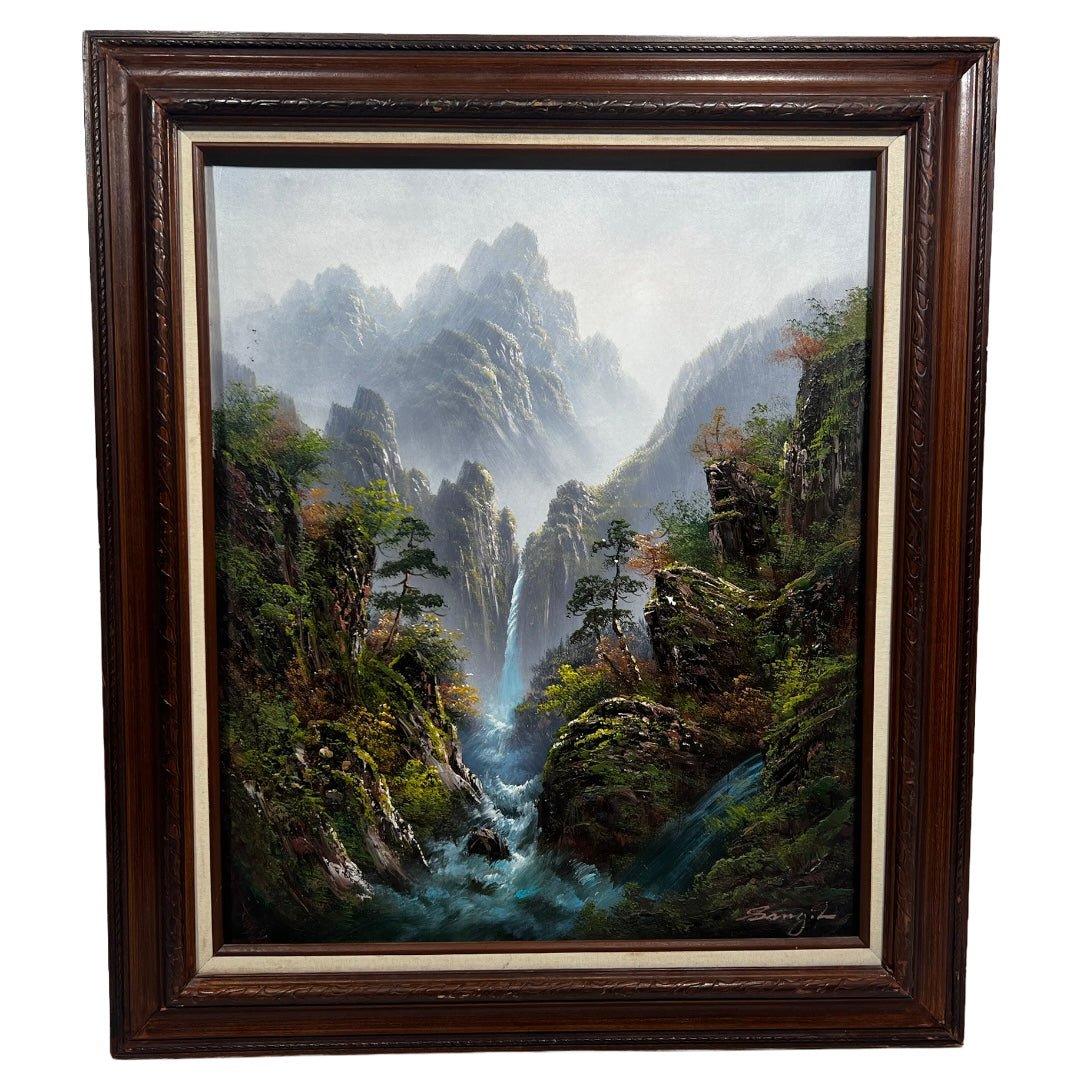 GIVEAWAY: 1970's Rain Forest Waterfall Tropical Original Oil on Canvas Painting