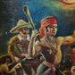 Antique 1800's Mexican American War Oil on Canvas Painting 20" x 25"