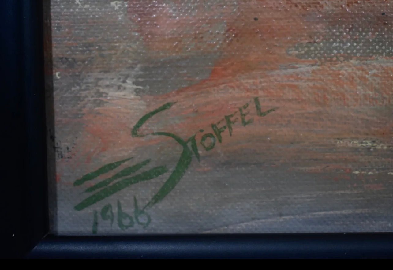 Mid Century 1966 Signed Stoffel Egyptian Still Life Oil Painting