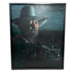 Fort Worth Texas Dark Western Cowboy Oil on Board Painting Signed Circa 1950