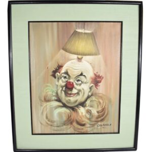 VTG "Smiling Clown Lamp Head" Original Oil Paint on Canvas Signed Langella